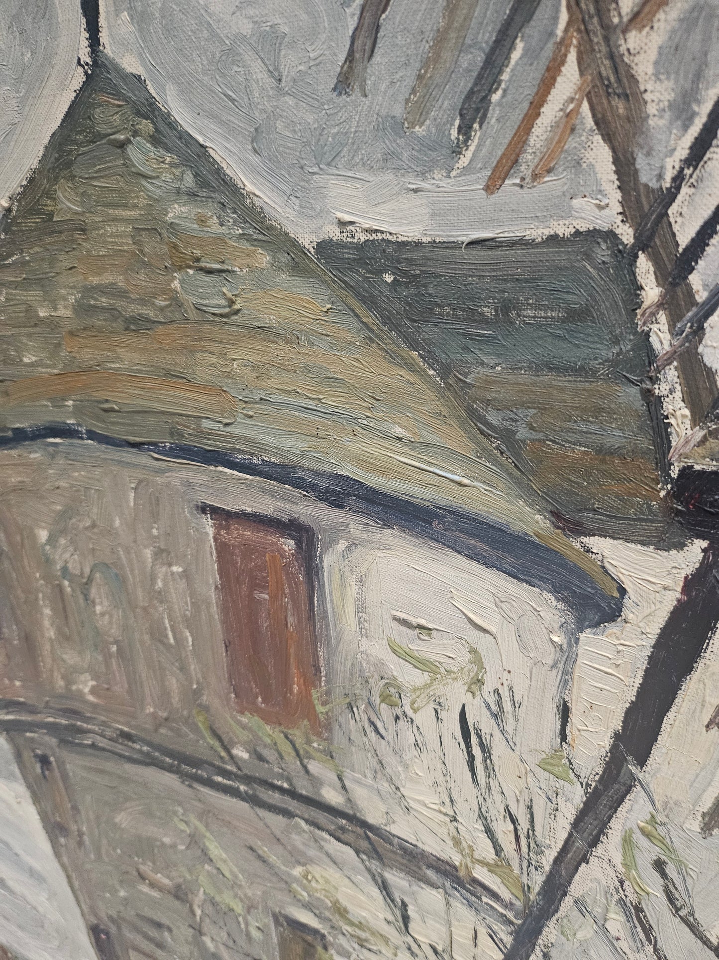 Tableau Huile sur Toile Moulin à Vent Rural, Signé PASTRE - Art Populaire / Postimpressionniste
