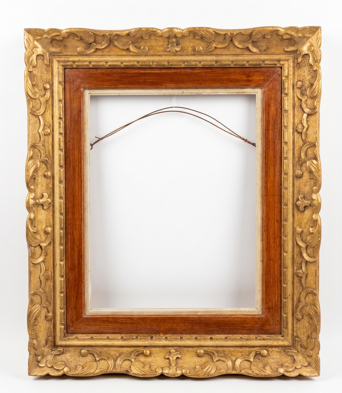 Cadre Vintage Style Louis XV en Bois Doré et Placage Bois, avec Sous-Marie - 62x70,5 cm