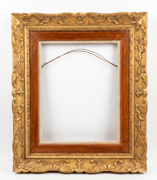 Cadre Vintage Style Louis XV en Bois Doré et Placage Bois, avec Sous-Marie - 62x70,5 cm