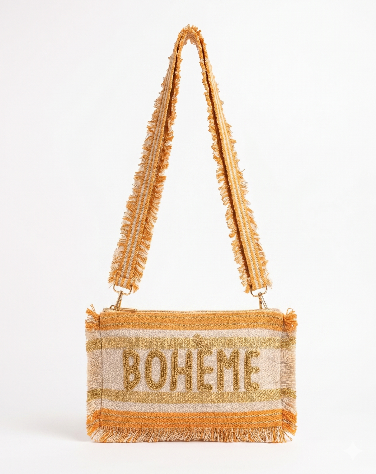 Borsetta "Bohème" Chic con Frange — Tessitura Artigianale e Perle Dorate