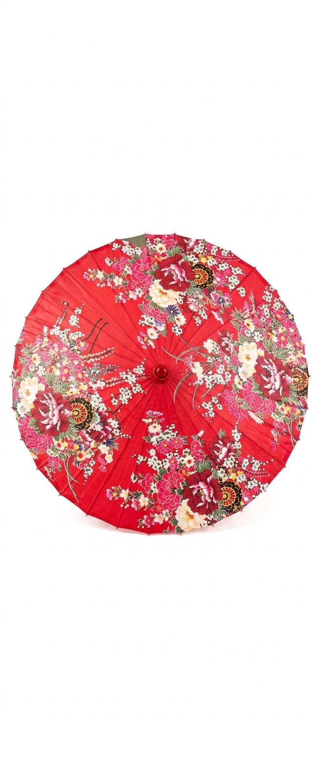 Ombrelle Vintage Asiatique en Bambou et Toile Rouge Fleurie (Ø 86 cm)