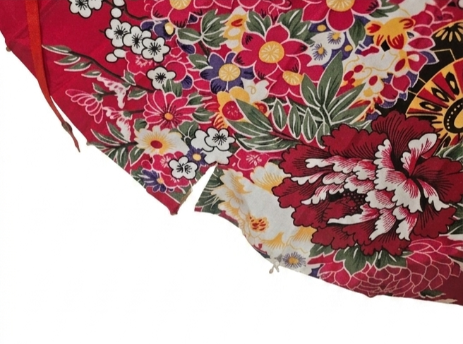 Ombrelle Vintage Asiatique en Bambou et Toile Rouge Fleurie (Ø 86 cm)
